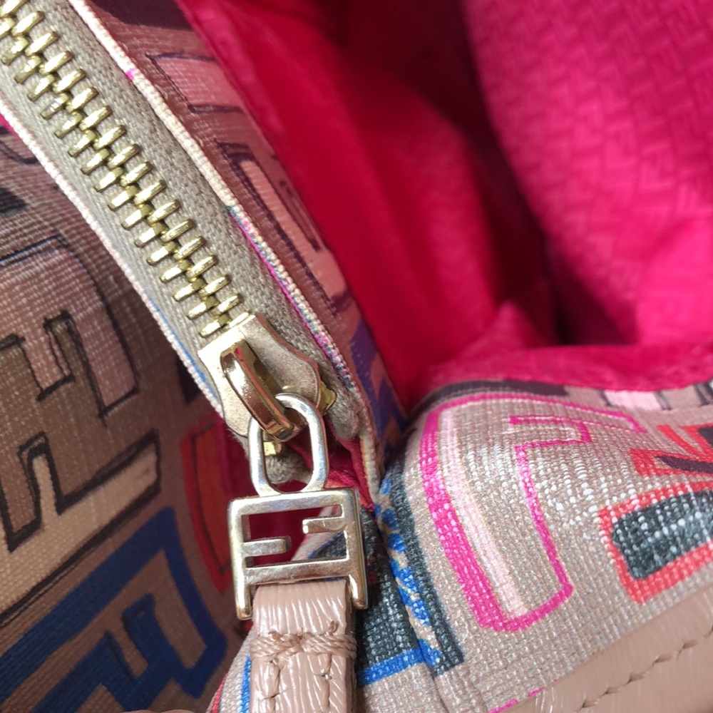 Fendi Multicolor FF Logo Tote - Beige, Pink, Blue, Black, Orange - Picture 12 of 13